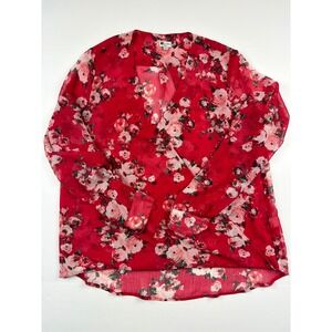 KUT from the Kloth Red Floral Surplice Blouse Small Long Sleeve V-Neck Top